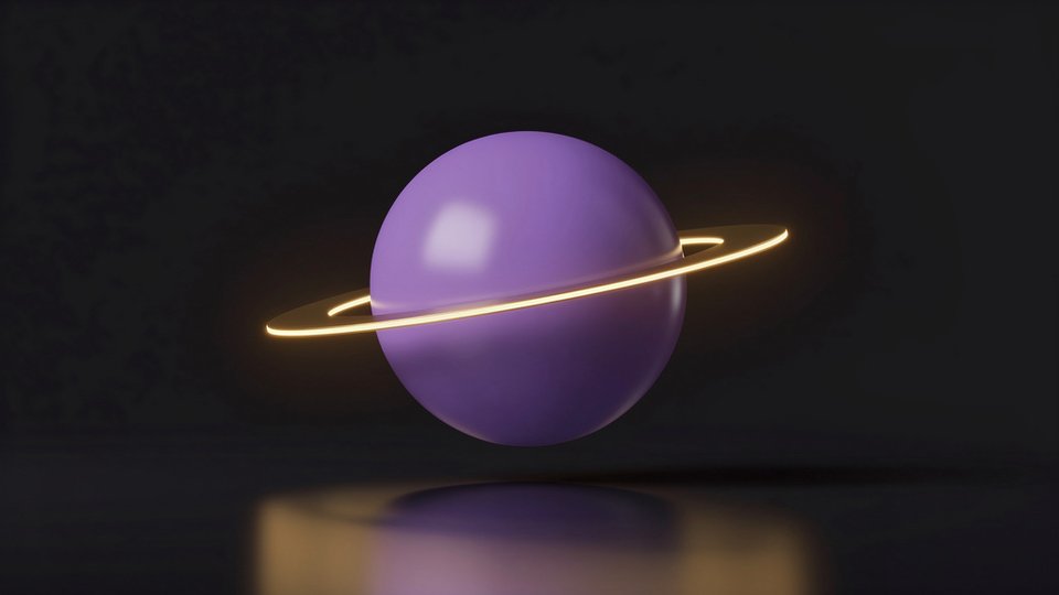 A simple original reference is restyled into a glossy sculptural visual with a luminous gold orbit and studio lighting.